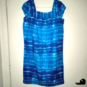Jones New York (Size 4) Blue & White Tie Dye Print Casual Sleeveless Dress